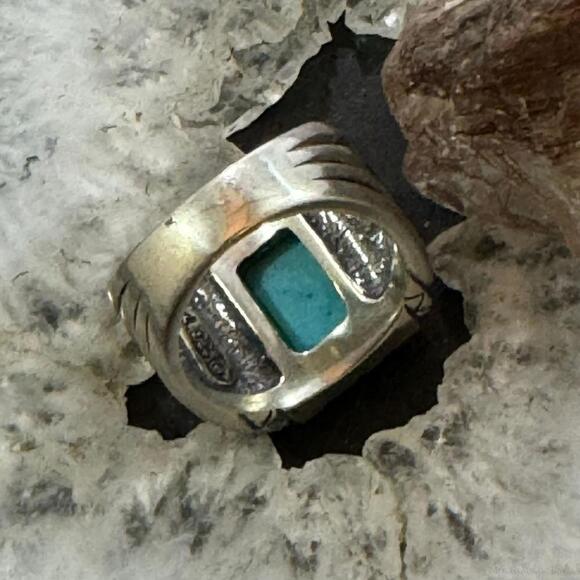 Carolyn Pollack Sterling Silver Rectangle Turquoise Decorated Ring For Women - Picture 7 of 10